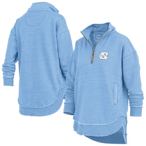 Women's Pressbox Light Blue North Carolina Tar Heels Northfork Sojourn Poncho Quarter-Zip Sweatshirt