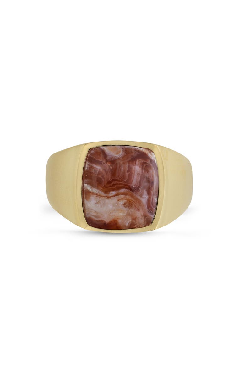 Red Lace Agate Iconic Sterling Silver Men Signet Ring, Main, color, 14KT Gold Vermeil on Sterling