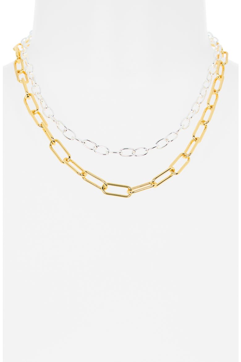 Two-Tone Mixed Chain Layered Necklace, Alternate, color, GOLD/ SILVER