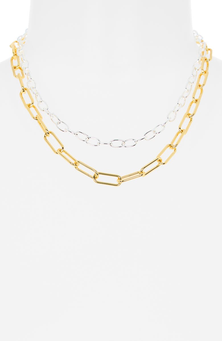 Argento Vivo Sterling Silver Two-Tone Mixed Chain Layered Necklace, Alternate, color, Gold/ Silver