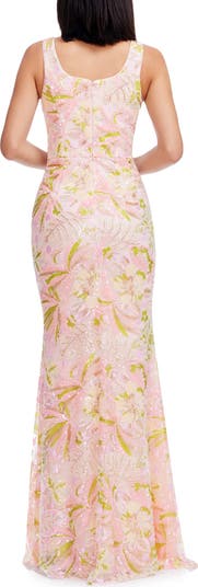 Tyra Beaded Sequin Floral Chiffon Gown