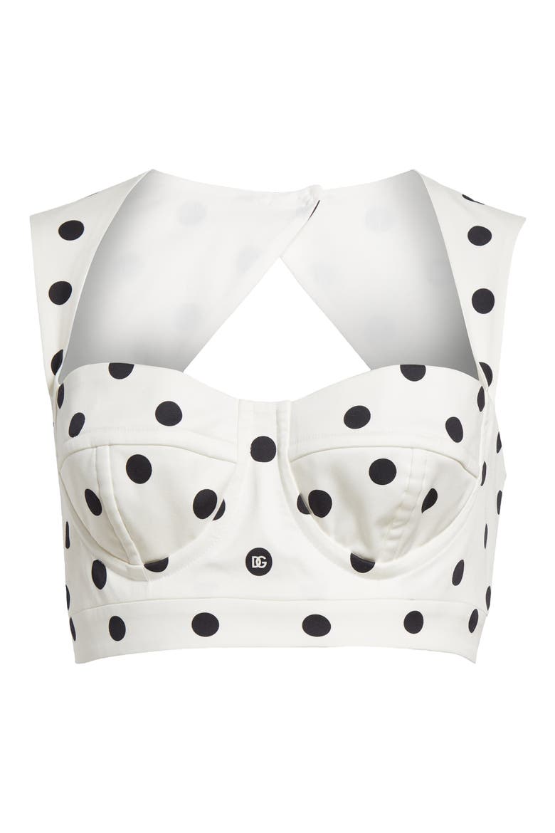Polka Dot Back Cutout Crop Bustier Top, Alternate, color, HWZRN POIS MED 1.5 F.BIANC