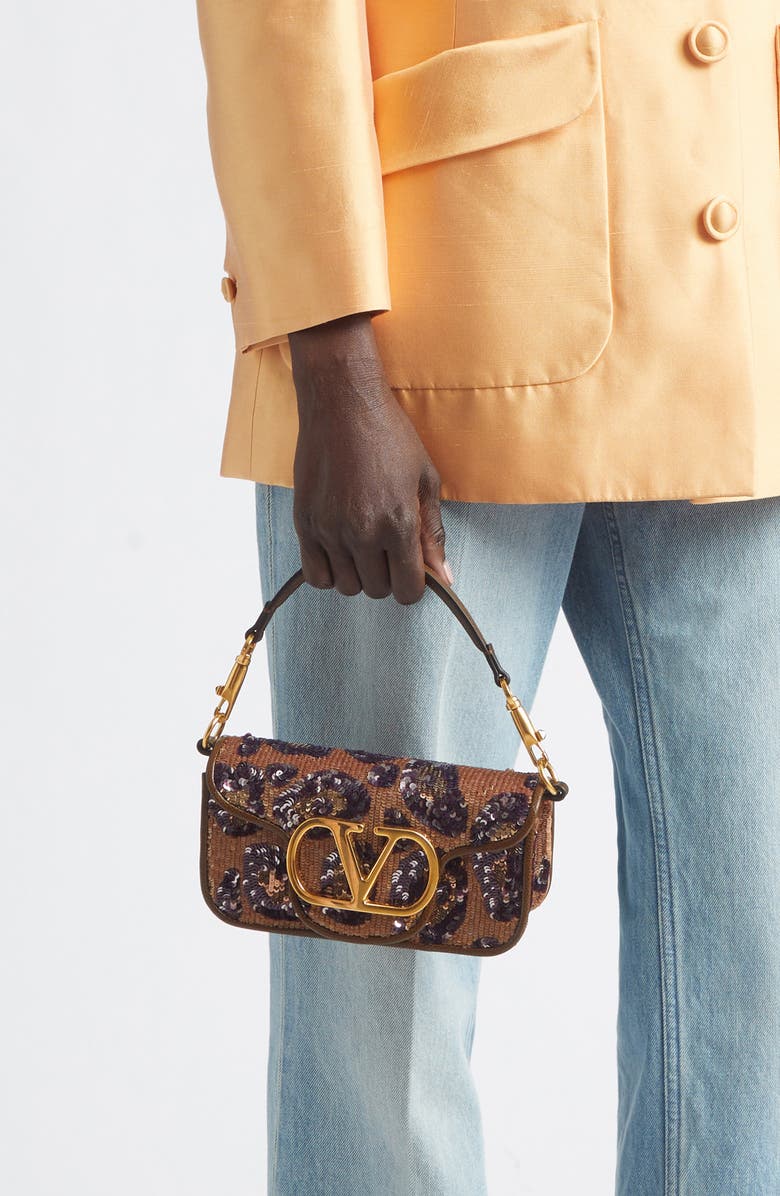 Valentino Garavani Small Loco Sequin Silk Shoulder Bag, Alternate, color, Blue Multi