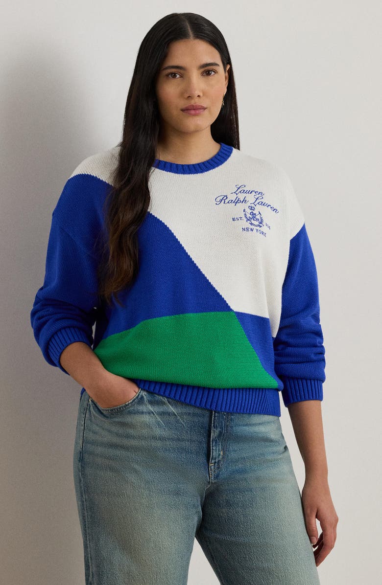 Lauren Ralph Lauren Riednee Colorblock Sweater, Alternate, color, Cruise Royal Blue/ White/ Stem