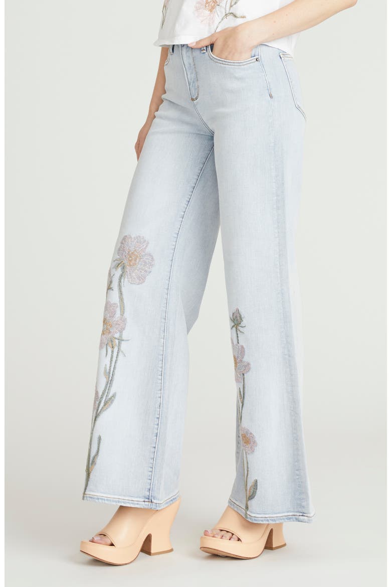 Penelope Floral Embroidered Wide Leg Jeans, Alternate, color, LIGHT WASH