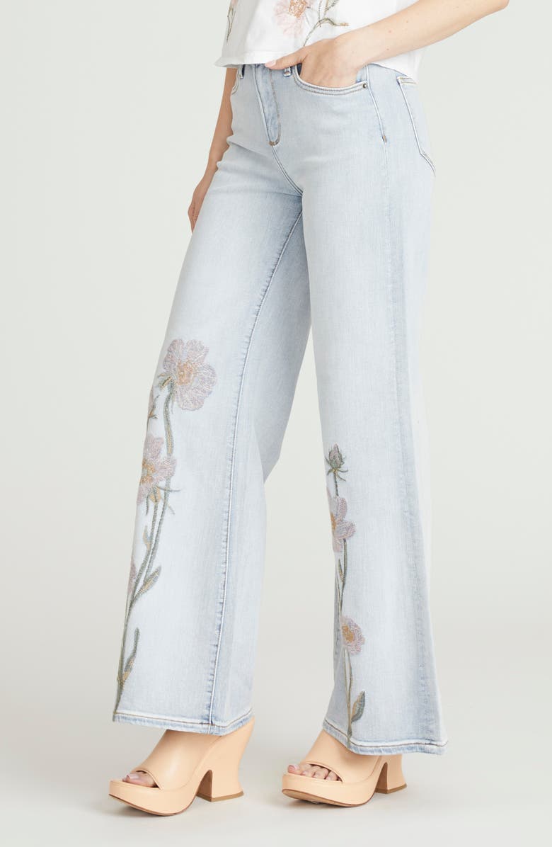 Driftwood Penelope Floral Embroidered Wide Leg Jeans, Alternate, color, Light Wash