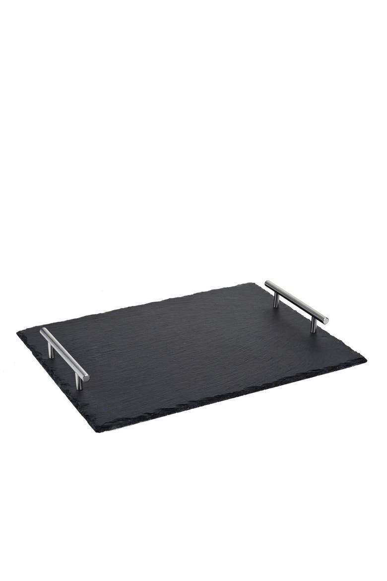 Slate Tray with Stainless Steel Handles, Main, color, Black