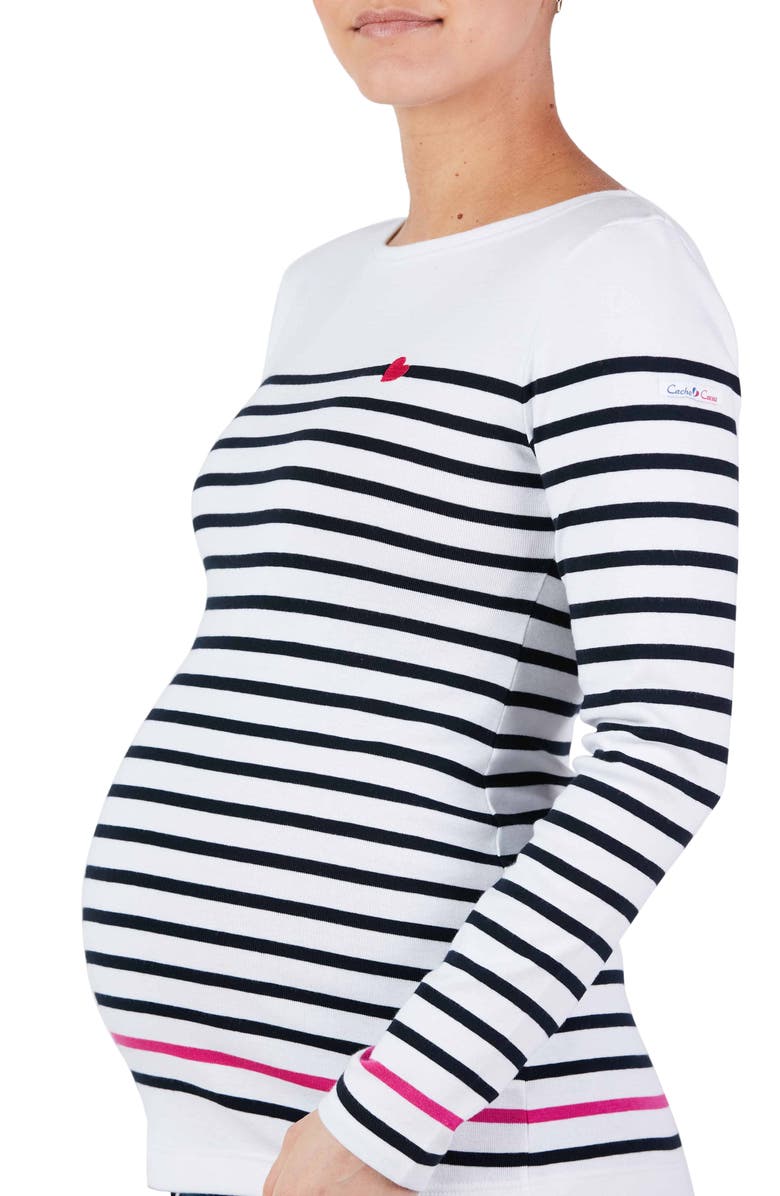 Cache Coeur x Armor Lux C'est La Vie Stripe Organic Cotton Maternity Top, Alternate, color, 