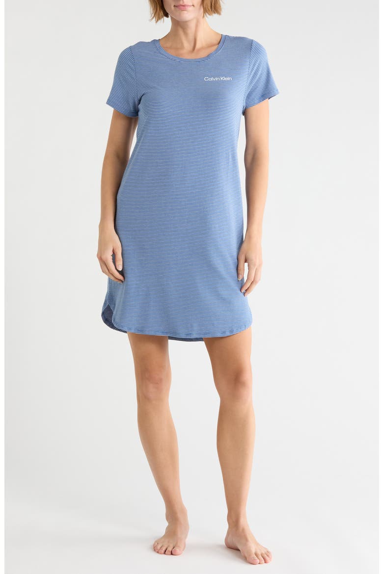 Soft Slumber Short Sleeve Nightshirt, Main, color, ANIA STRIPE MOONLIGHT BLUE