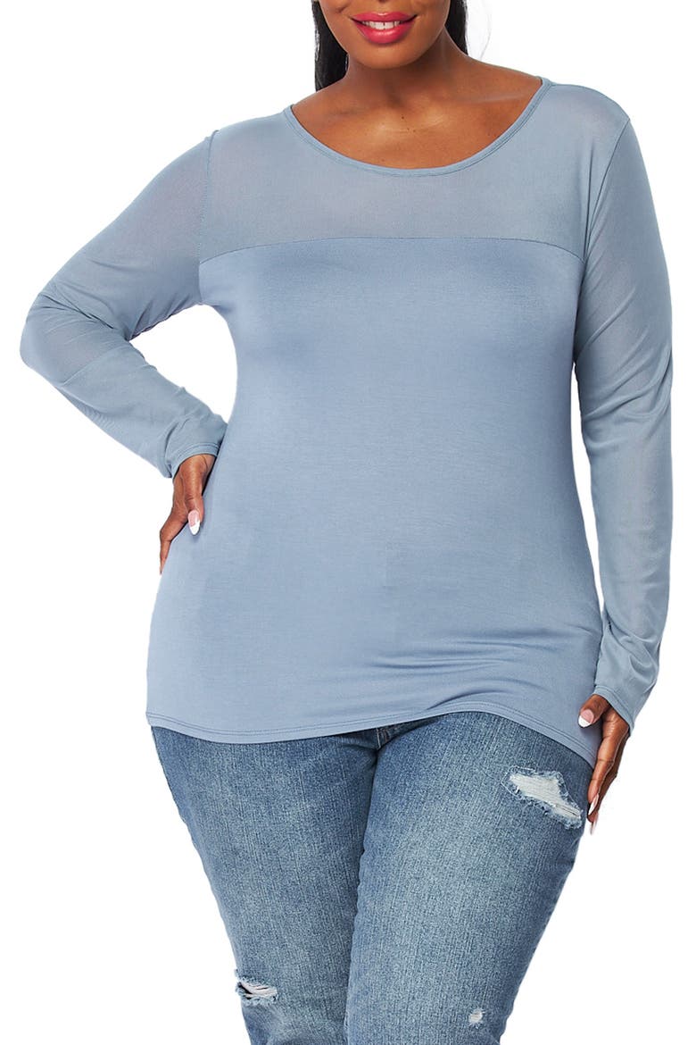 Mixed Media Long Sleeve Top, Main, color, RIVER