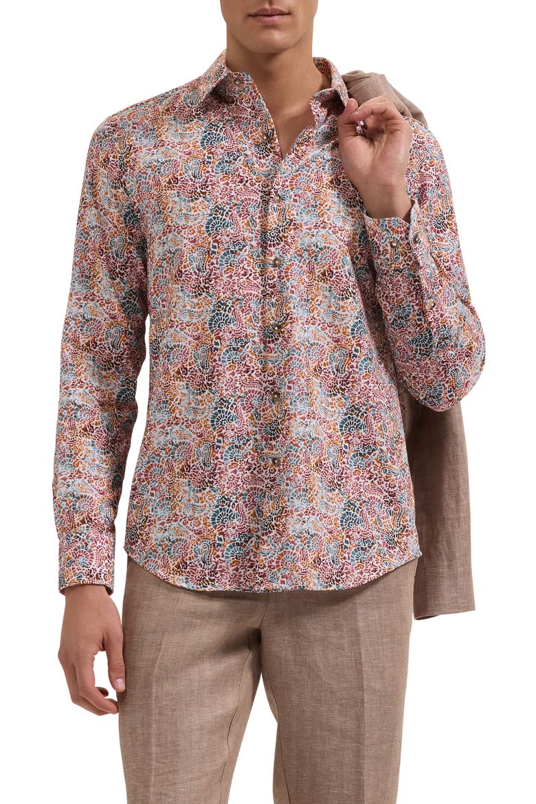 Julian Shaped Fit Paisley Cotton Button-Up Shirt, Main, color, SIENNA
