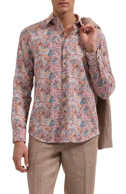Julian Shaped Fit Paisley Cotton Button-Up Shirt