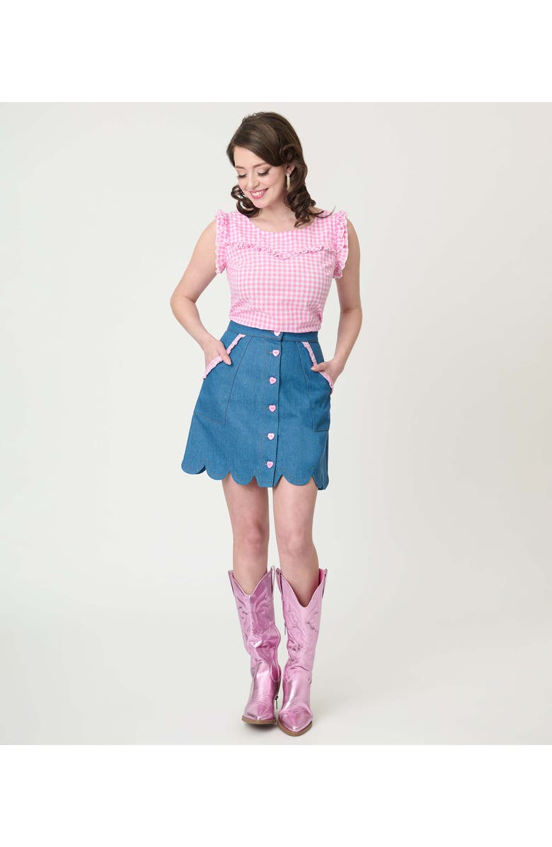 Smak Parlour Scallop Hem Mini Skirt, Alternate, color, Blue & Pink Gingham