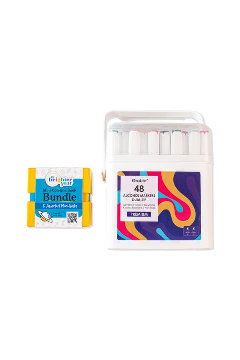 5-Piece Mini Adult Coloring Book + Markers Bundle