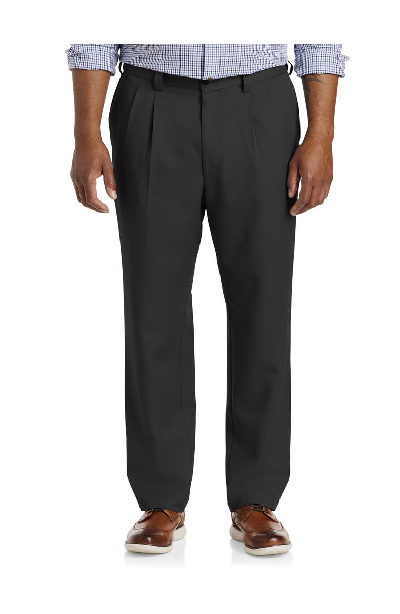 Oak Hill by DXL Waist-Relaxer Pleated Microfiber Pants, Main, color, Black