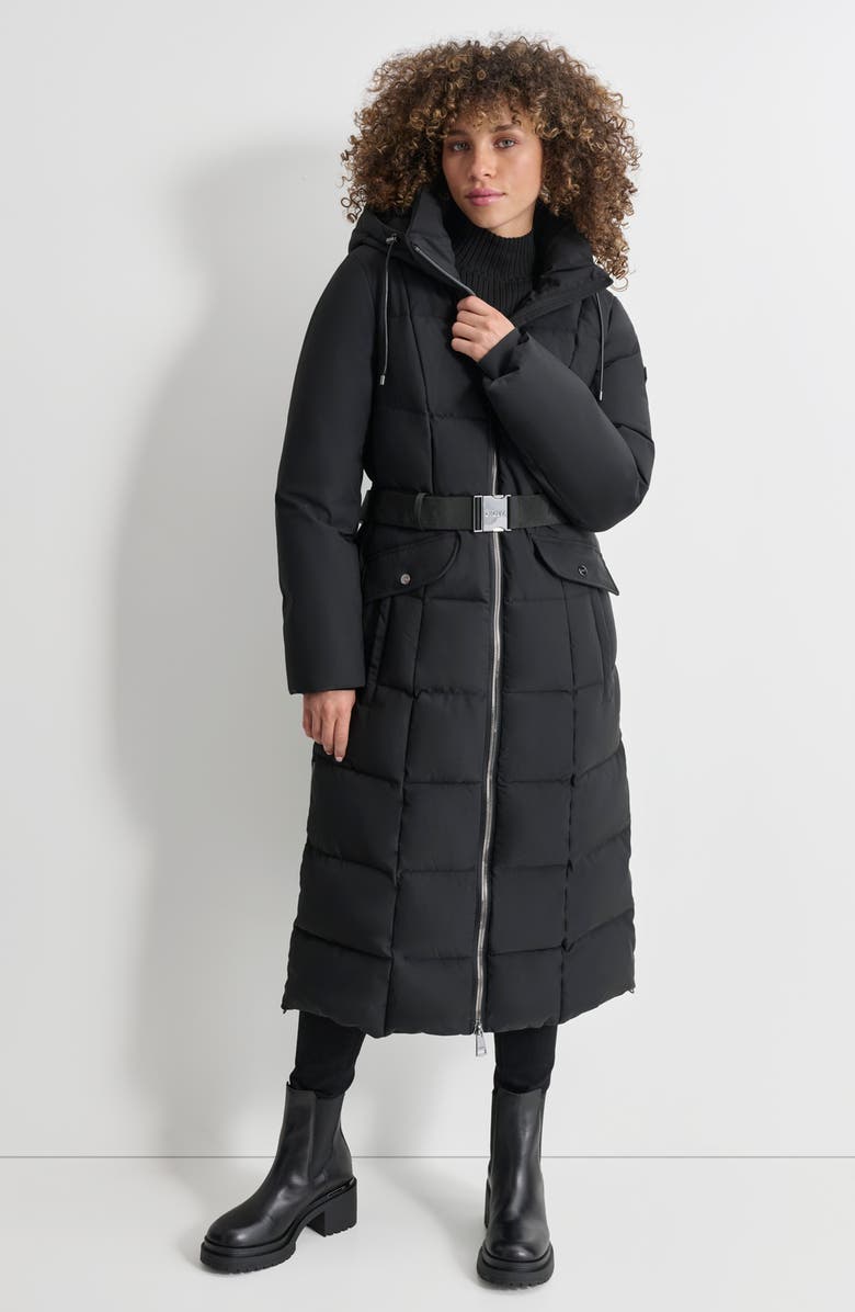 DKNY Belted Hooded Maxi Puffer Jacket, Alternate, color,
