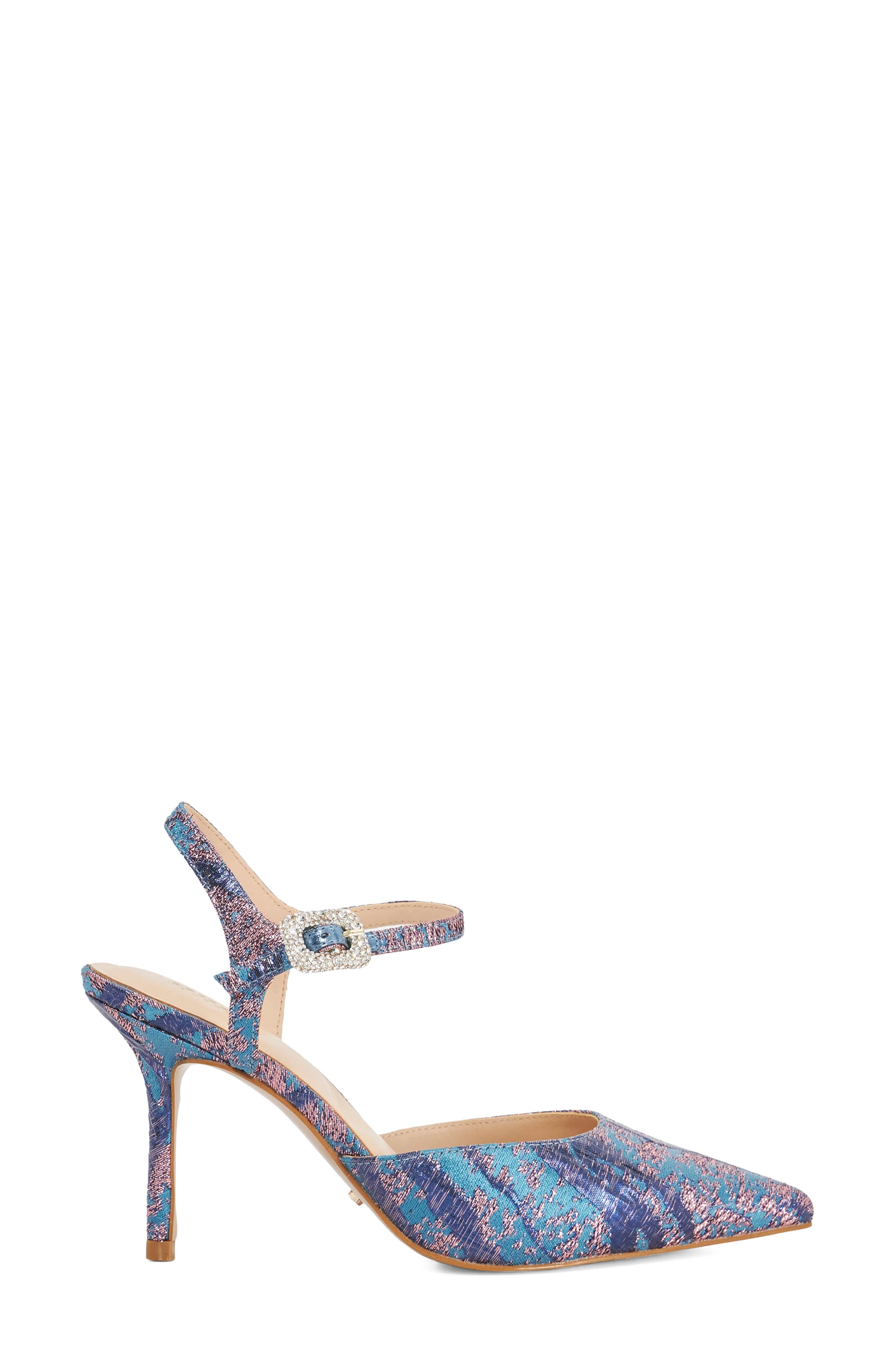 Channel Ankle Strap Pointed Toe Pump, Alternate, color, TEAL