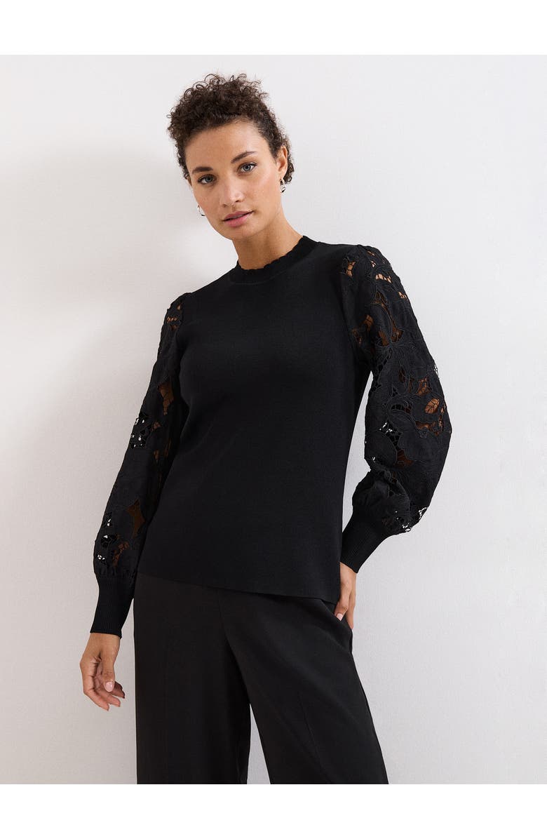 Phase Eight Harriet Lace Sleeve Round Neck Jumper, Main, color, Black