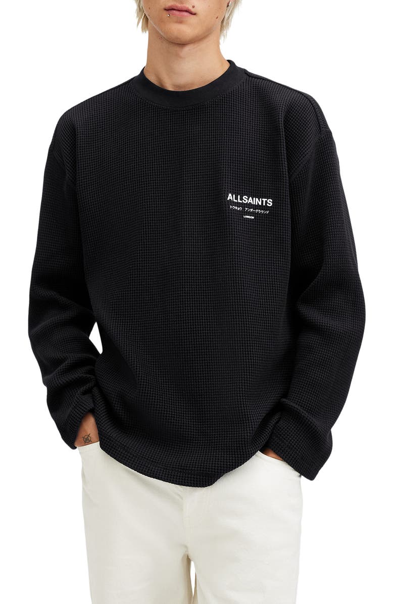 AllSaints Crypt Waffle Knit Long Sleeve Cotton Graphic T-Shirt, Main, color,