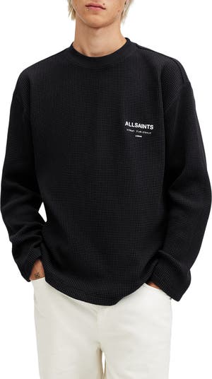 AllSaints Crypt Waffle Knit Long Sleeve Cotton Graphic T AllSaints Crypt Waffle Knit Long Sleeve Cotton Graphic T
