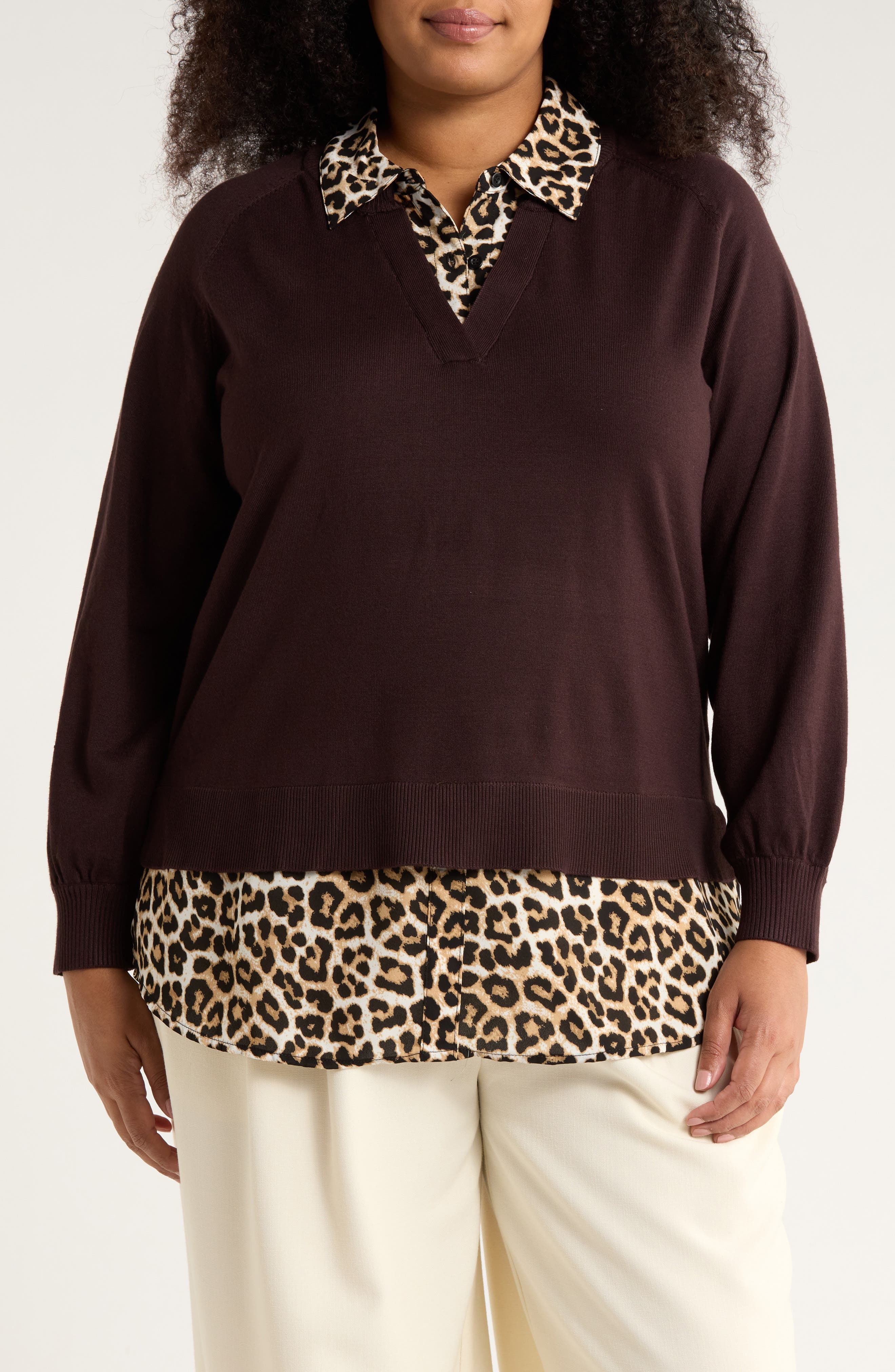 Adrianna Papell V-Neck Twofer Sweater