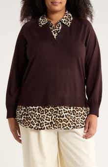 Adrianna Papell V-Neck Twofer Sweater