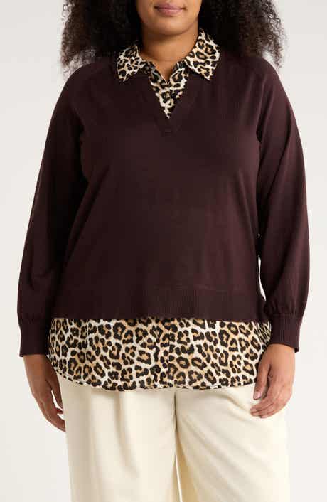 Adrianna Papell V-Neck Twofer Sweater