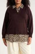 Adrianna Papell V-Neck Twofer Sweater