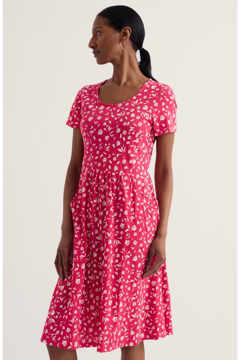 Enor Floral Organic Cotton Fit & Flare Midi Dress, Alternate, color, SEA SPRAY FLORAL BRIGHT RADISH