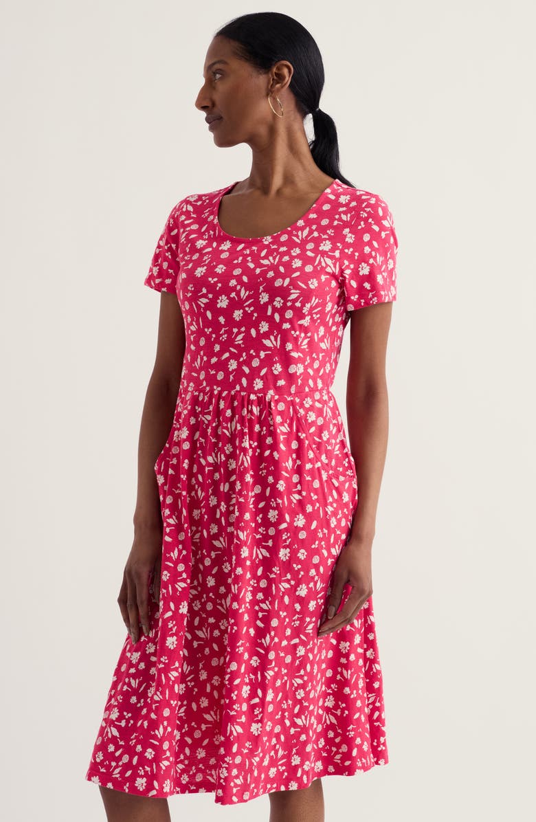 Seasalt Cornwall Enor Floral Organic Cotton Fit & Flare Midi Dress, Alternate, color, Sea Spray Floral Bright Radish