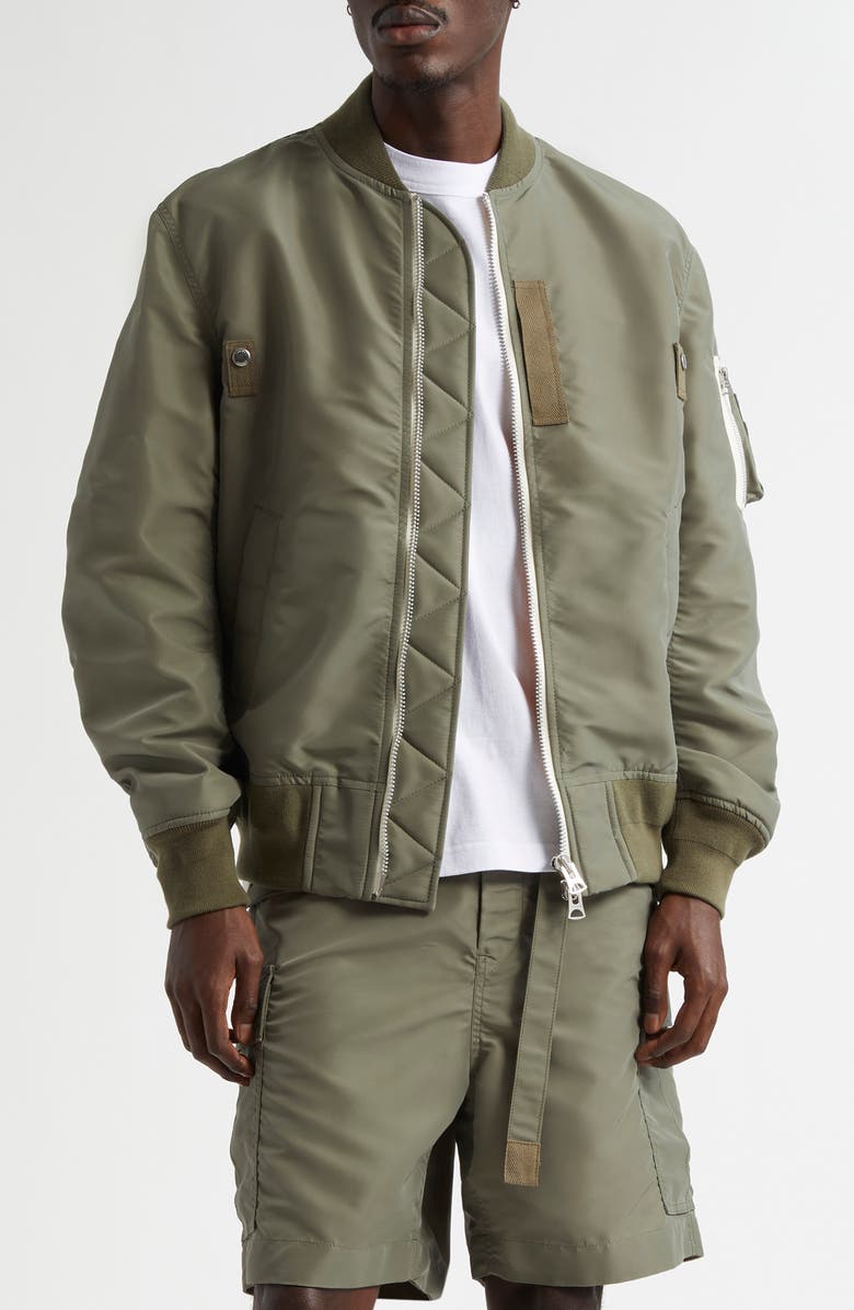 Sacai Nylon Twill Bomber Jacket, Main, color, Khaki 501