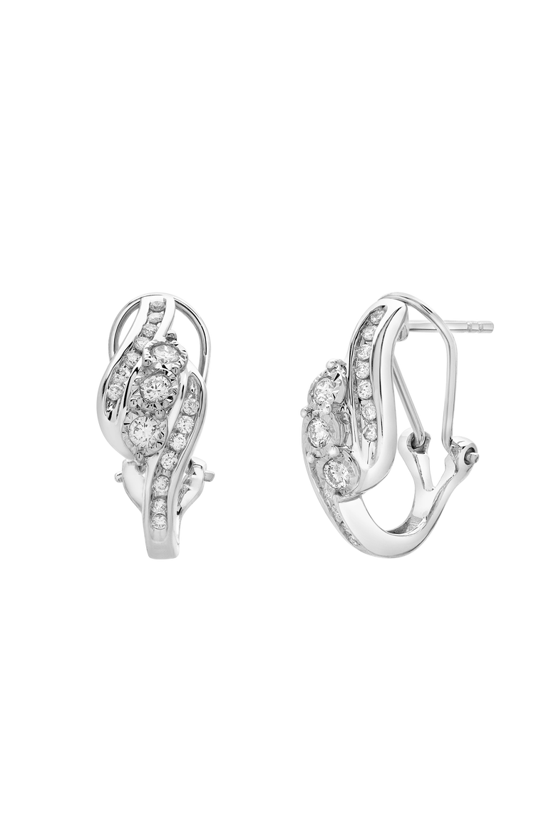 Peonelle Cluster Diamond Huggie Hoop Earrings in 14K Gold, Main, color, 14K White Gold