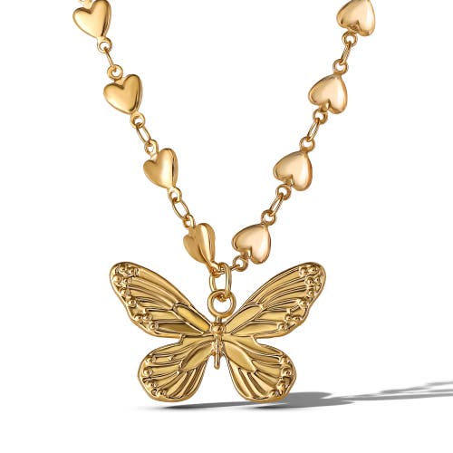 Jessica Simpson Heart Chain Butterfly Pendant Necklace In Gold