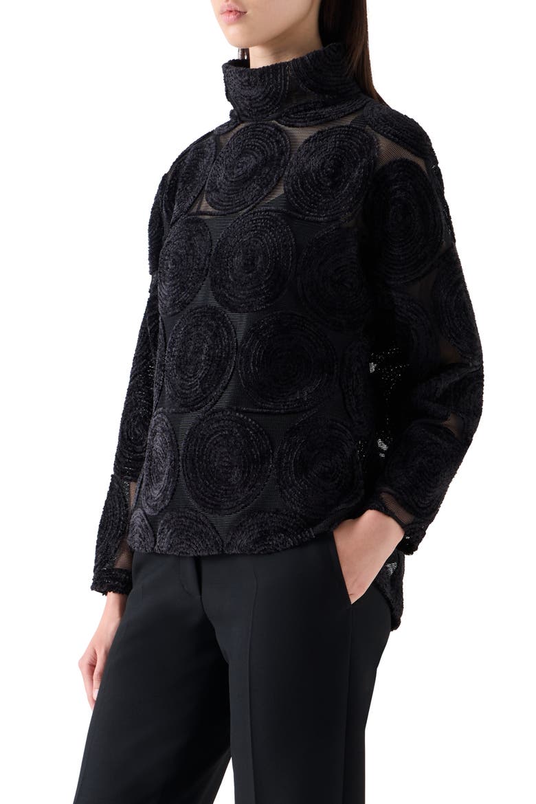 Chenille Dot Mesh Top, Alternate, color, BLACK