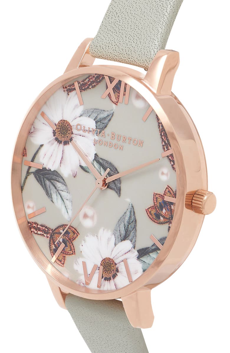 Olivia Burton Bejewelled Leather Strap Watch, 38mm, Alternate, color,