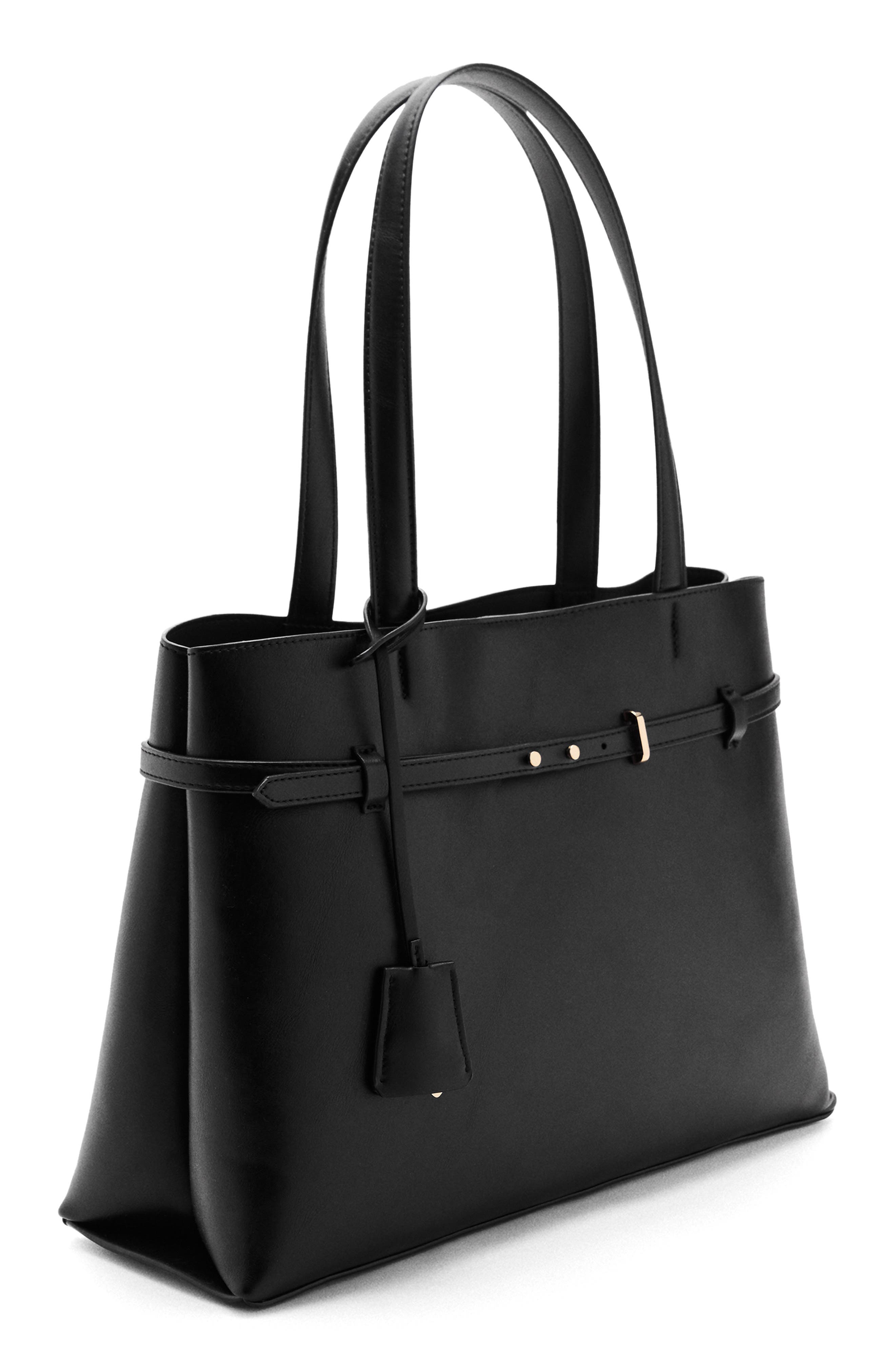 MANGO Charm Detail Tote, Alternate, color, Black