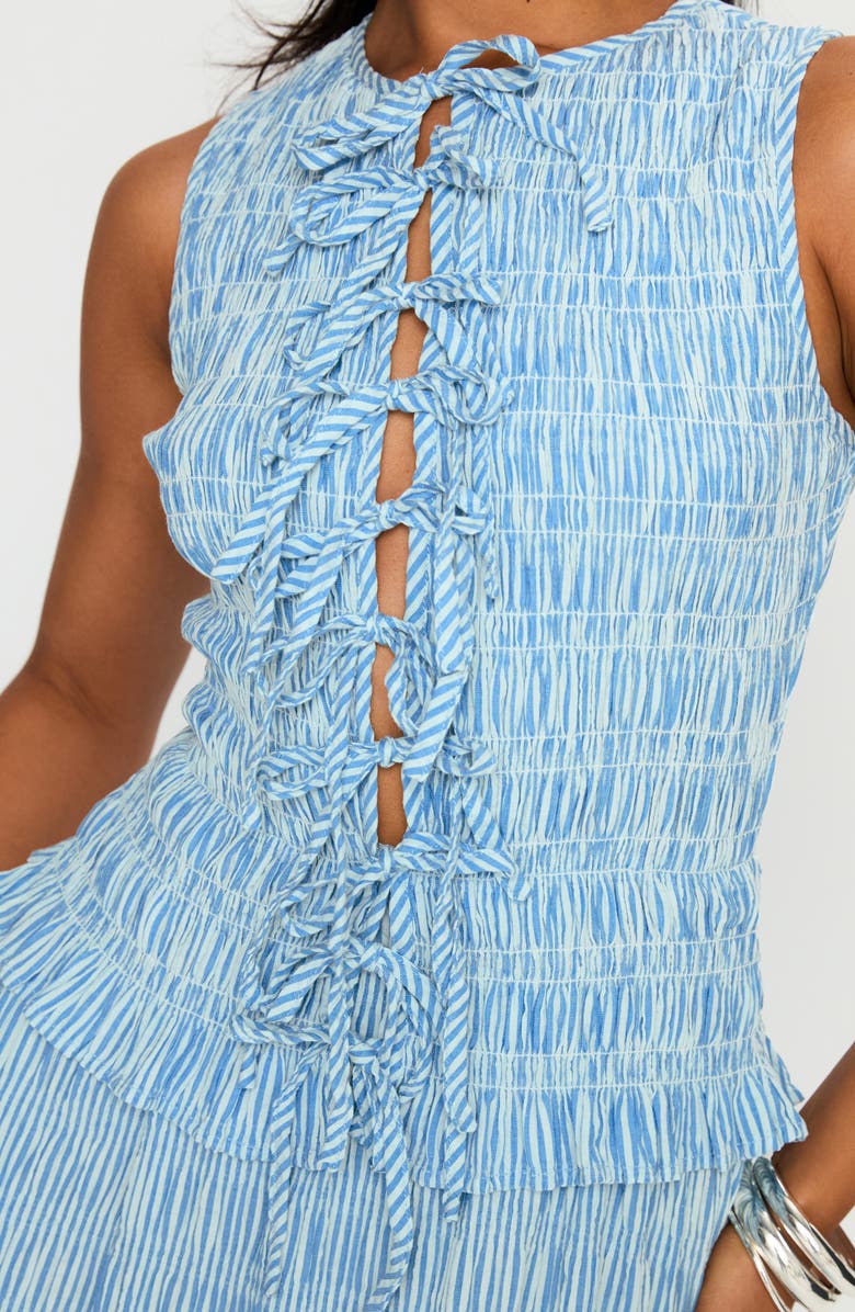 Princess Polly Songbird Shirred Stripe Cotton Blend Maxi Dress, Alternate, color, Blue