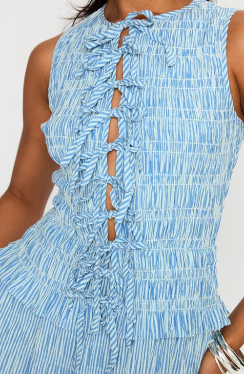 Princess Polly Songbird Shirred Stripe Cotton Blend Maxi Dress In Blue