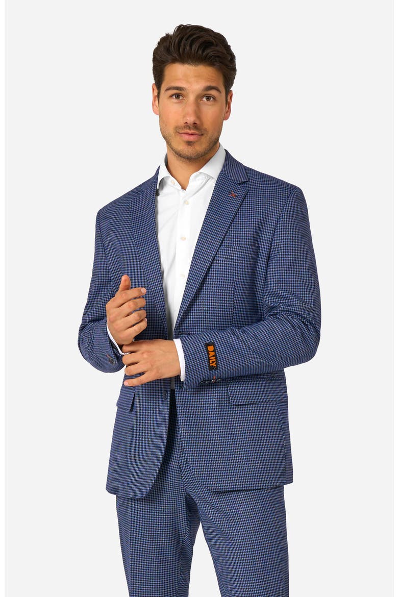 Daily Slim Fit Navy Herringbone Check Stretch Suit, Alternate, color, BLUE