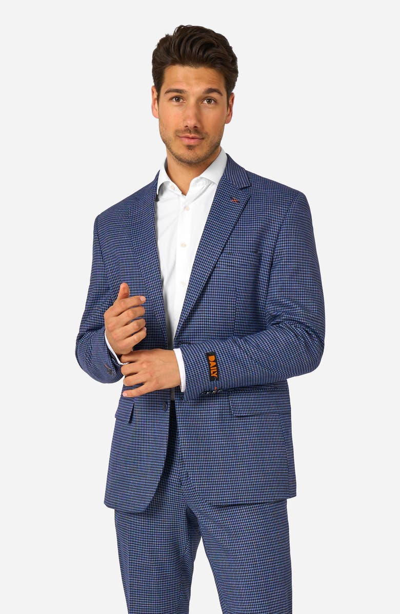 OppoSuits Daily Slim Fit Navy Herringbone Check Stretch Suit, Alternate, color, Blue