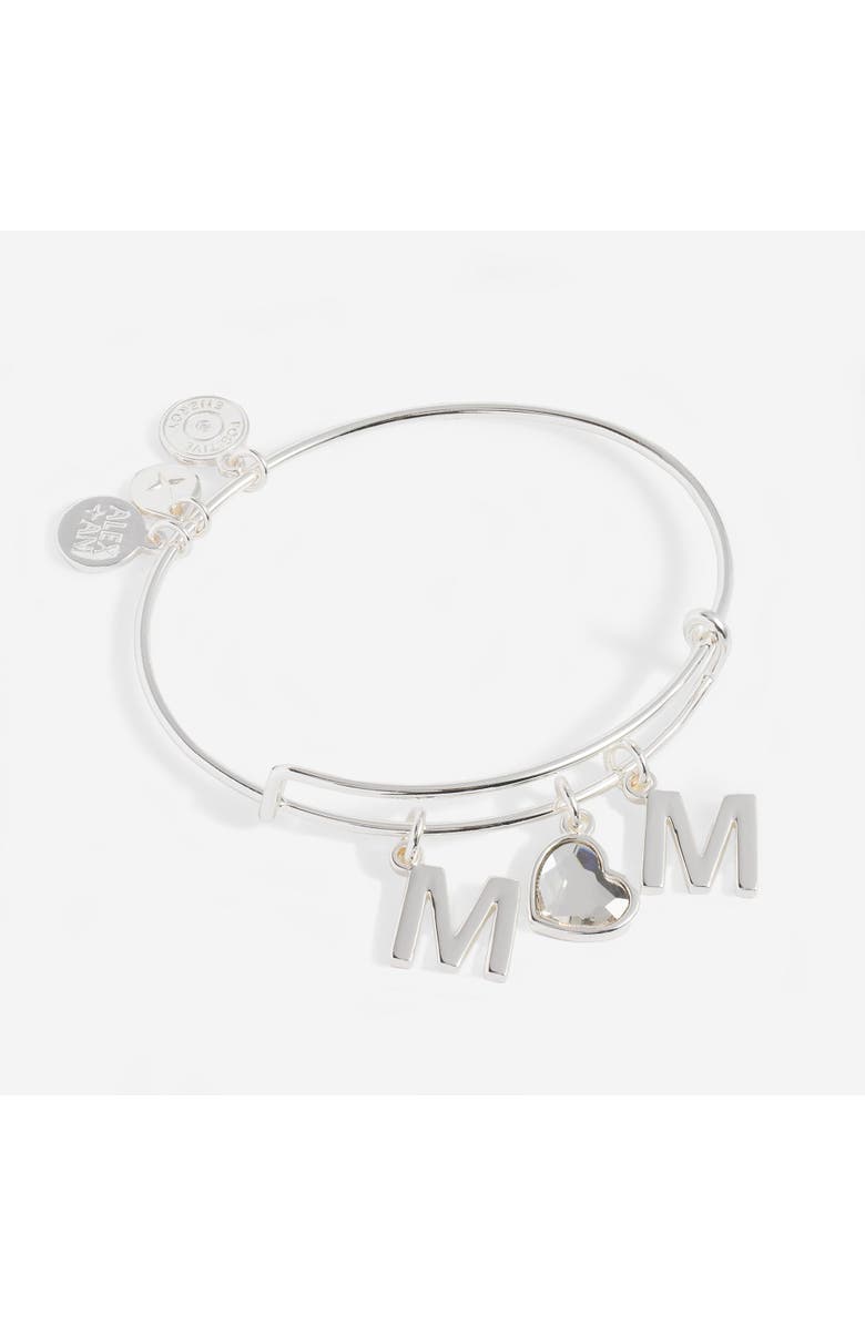 Alex and Ani Crystal Mom Bangle, Main, color, Silver