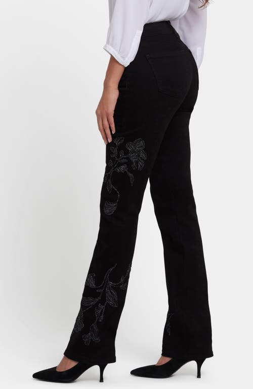 Nydj Marilyn Embroidered High Rise Straight Jeans In Black Rinse In Black