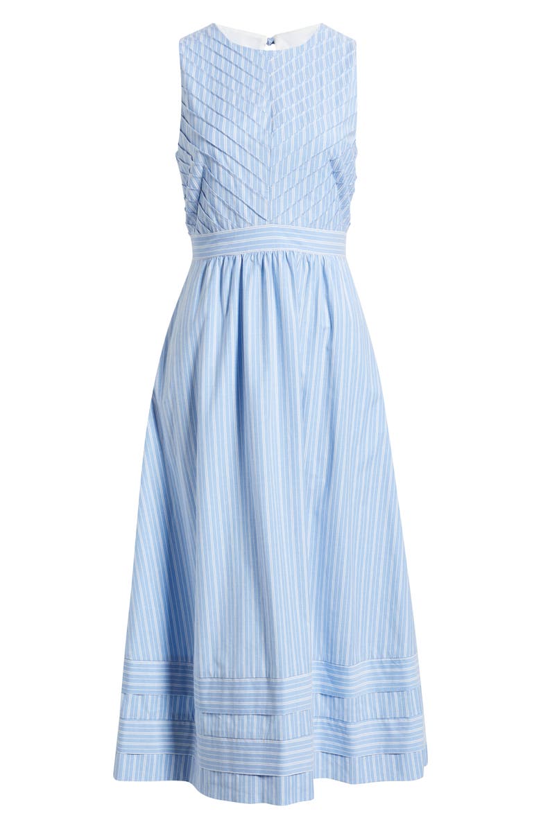 Eliza J Stripe Sleeveless Cotton Blend Midi Dress, Alternate, color, Blue White