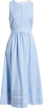 Eliza J Stripe Sleeveless Cotton Blend Midi Dress