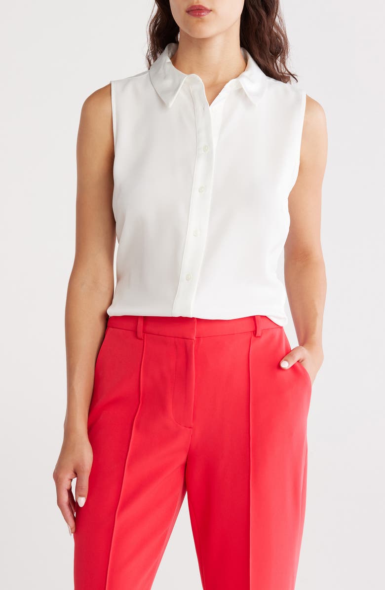 DKNY Sleeveless Satin Button-Up Shirt, Main, color,