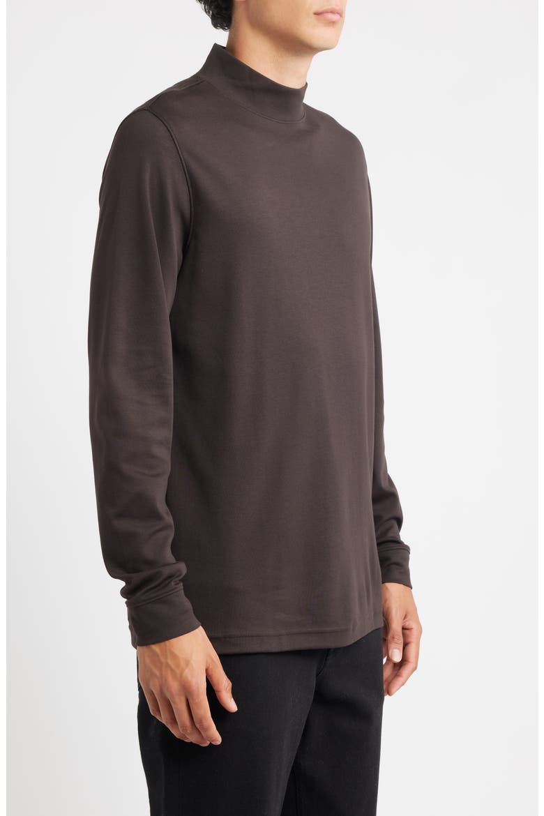Pima Cotton Interlock Mock Neck Top, Alternate, color, DARK CHOCOLATE