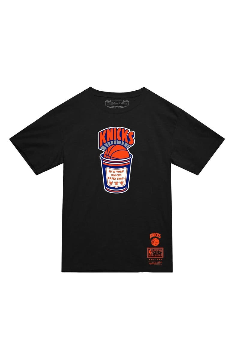 Mitchell & Ness Men's Mitchell & Ness Black New York Knicks Hardwood Classics Coffee Cup Vintage Logo T-Shirt, Alternate, color,
