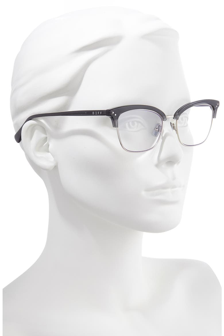 Lucy 51mm Blue Light Blocking Cat Eye Glasses, Alternate, color, BLACK/ SILVER/ CLEAR