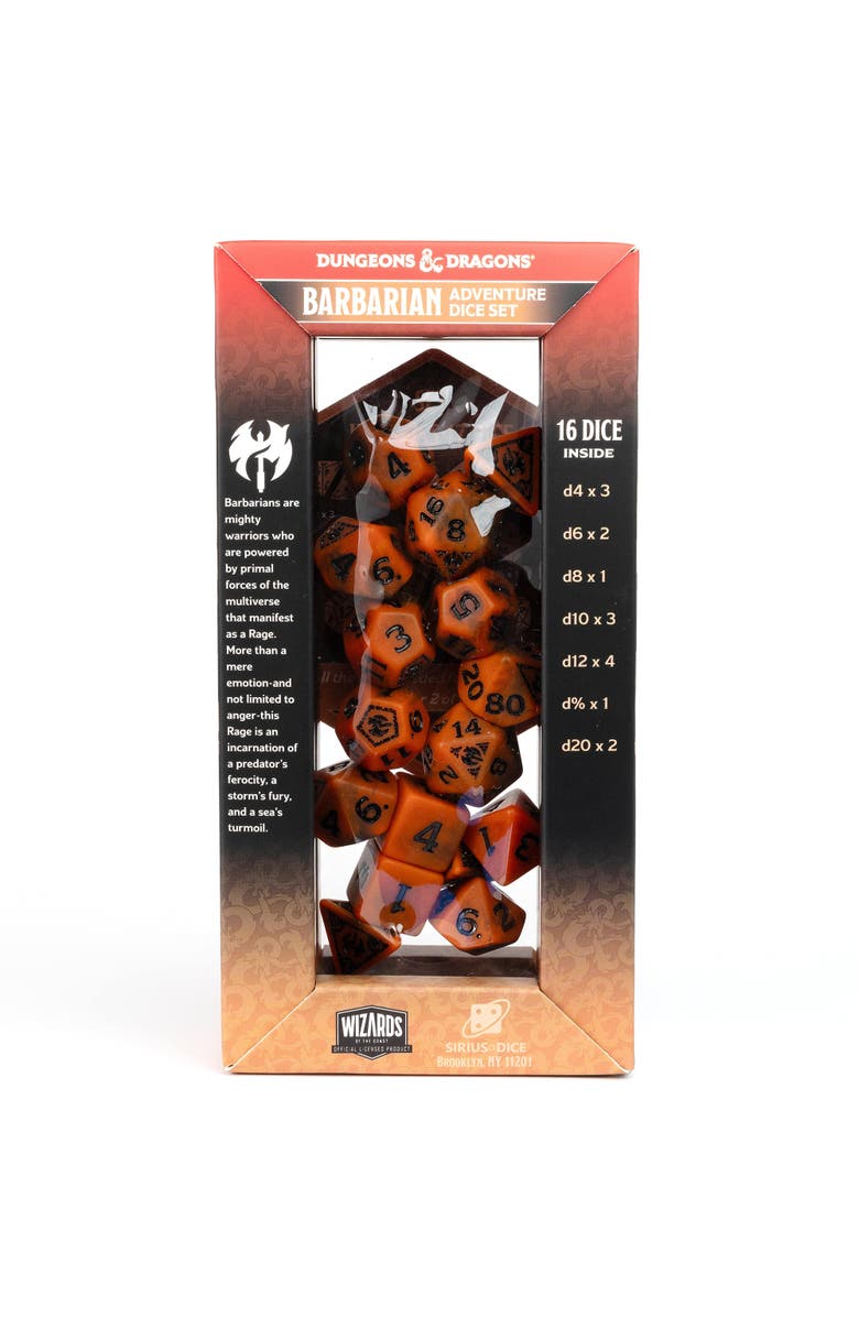 Dungeons & Dragons D&D Adventure Dice Barbarian Orange, 15Pc Rpg Set, Alternate, color, Orange