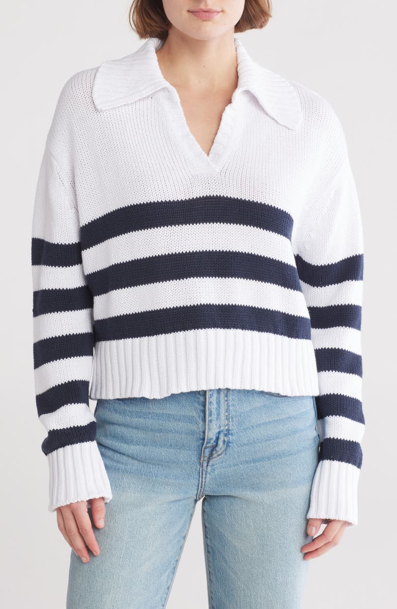 Splendid Stripe Cotton Polo Sweater, Main, color, Navy Stripe